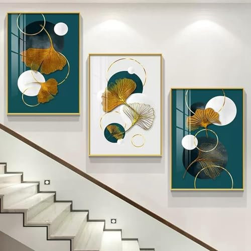 AWKFHF Tableau Décoration Murale Or Ginkgo Biloba Feuille Plante Abstrait Toile Peinture Affiche Chambre Salon Décoration(sans Cadres) (A05,3X40X50CM)