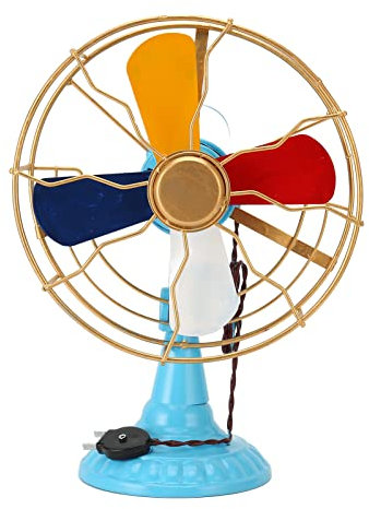 Yusat Vintage Table Fan Ornament Colorful Metal Wide Base Fan Model Antique Desk Fan Model