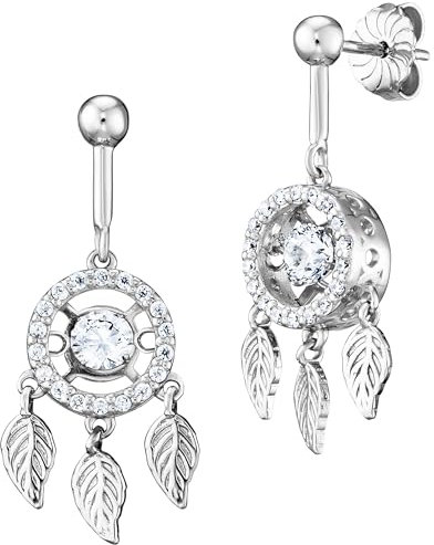 Julie Julsen Ohrringe JJDER01306.1 Damen Ohrstecker Traumfänger Silber 925 weiß