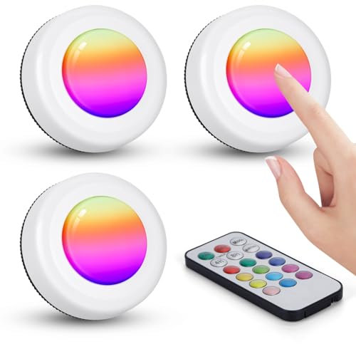 Aigostar 3 Pezzi Luce Notturna Batteria con Telecomando, Luce Armadio 12 Colori RGB e Bianco Freddo, Lampada da Comodino con Timer, per Sottopensile, Cucina, Corridoi