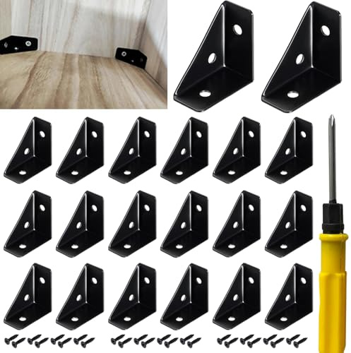 20tsk Winkel Schwarz Klein 38x38mm, Eckverbinder mit Schraubenzieher et 40 Schrauben, Bettwinkel, Eckwinkel Metall Klein 90 Grad für Holz