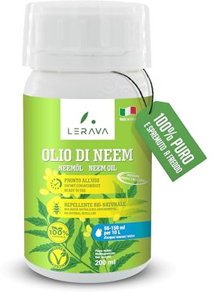 LERAVA® Olio di Neem Puro per Piante - 200ml - Emulsionabile in Acqua - Insetticida piante - Olio di neem insetticida - Migliora la Microflora - Neem Oil Naturale - olio di neem per piante