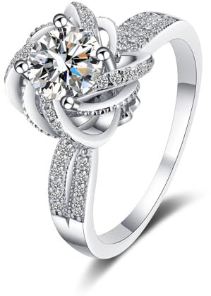 Whoiy Damenring mit Lab Diamant Weißgold, Frauen Verlobung Ringe Echt Gold 750 Luxus 18K Ehering, D, VVS1-VVS2, Gr. 47 (15.0)