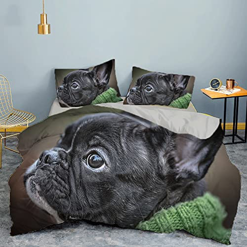Rodths Bettwäsche 135x200 Mops Bettbezug 135 x 200 2er Set, Weiche Microfaser Sommerbettwäsche mit ReißVerschluss, 1 Kissenbezug 80x80 cm, Bügelfreie Weich Bettdeckenbezug