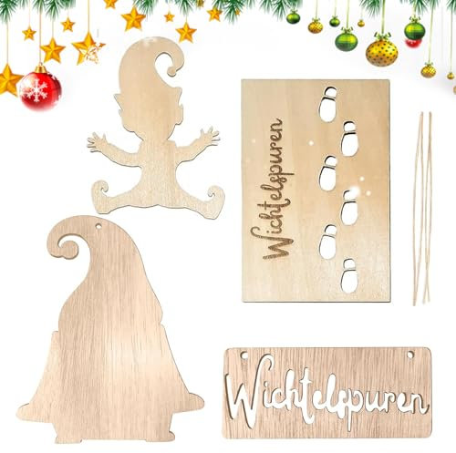 4 Stück Weihnachtswichtel-Schablonen, Zwergen-Fußabdruck-Schablonen, Zwergen-Schablonen-Fußabdrücke, Weihnachtszubehör-Set, Zwergen-Fußabdrücke, Holzfenster, Boden, Wanddekoration