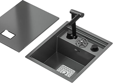 Fregadero Camper con Tapa para Caravana - pequeño Fregadero Invisible de Acero Inoxidable 304 para Isla Central de Cocina RV de un Tazón(3)