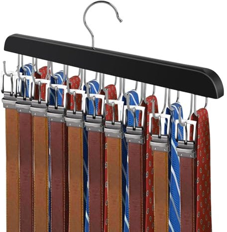 lomonmen Gürtelhalter,Gürtelhalter Kleiderschrank,Gürtelaufhänger mit 20 Haken,360° Drehbarer Gürtel Aufbewahrung für Krawatten,Gürtel,Tanktops,Schals,BH,Taschen