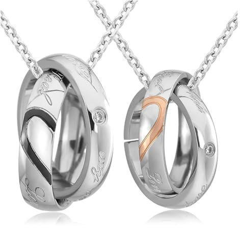 MYSUNBAR Partnerketten aus Edelstahl Ring Kette Herz Puzzle Anhänger mit Gravur Real Love Valentinstag Pärchen Geschenk