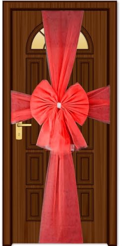 SHATCHI Pack of 2 Christmas Door Bow – Red 7.5m Diamante Giant Bow Door Cover - Front Door Decorations for Xmas Wedding, Baby Shower Outside Home Decor