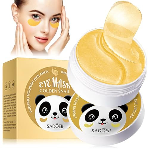 60 Pcs Snail Mucin Eye Patches, Collagen Eye Pads mit Hyaluron & Schneckenschleimextrakt & Kollagen, Hyaluron Augenpads Gold, Augenpads Gegen Falten, Tränensäcke, Anti Aging, für Augenpflege