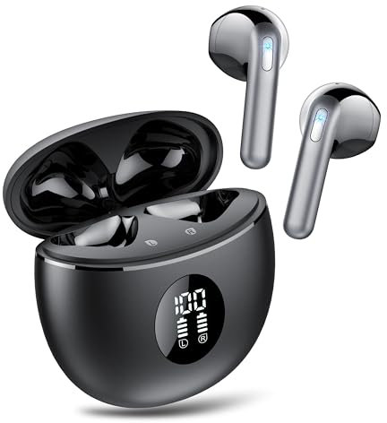 Wireless Earbuds, Ear buds Bluetooth 5.4 Headphones in Ear, 2025 New Bluetooth Earphones with 4 ENC Noise Cancelling Mic, Bass Boost 87%, 50H Ear phones with IP6 Waterproof, Fast Charge, LED Display