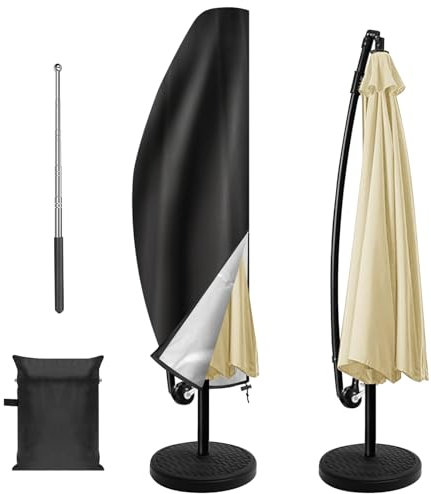 Sweetone Housse Parasol Déporté, Housse de Protection en 420D Tissu Oxford, Parasol de Jardin Exterieur, Coupe-Vent, Anti-UV Grande Couverture de Parasol avec Tige (Noir 265 * 40 * 70/50cm)