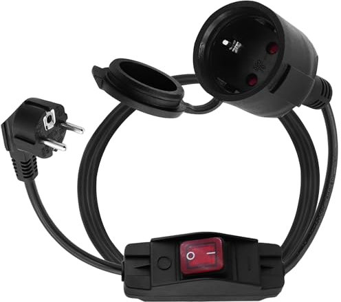 LANMINGLEL Shucko - Cable alargador con interruptor, 90 grados, para exteriores, con enchufe Schuko, cable de alimentación de enchufe negro, 16 A, 250 V macho a hembra, IP44 para el hogar (90 grados)