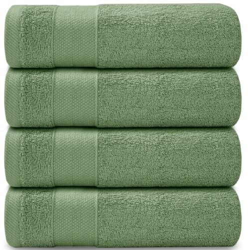 Casabella Towels - Luxury Athens Bath Sheets - 100% Cotton Super Soft Large Bath Towel - 4 Pack Quick Dry Towel Bath Sheet - Highly Absorbent Smoke Green Bathsheets - Large Bathroom Towels