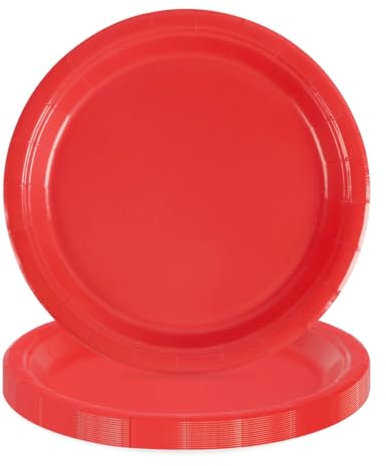 PARTY GO 16 platos de papel de 7 pulgadas para cena y postre, platos desechables para fiestas, graduaciones, vacaciones, bodas, fiestas de cumpleaños, baby shower, decoraciones, color rojo