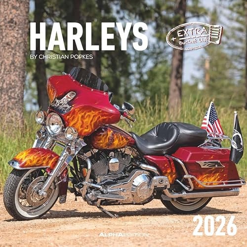 Alpha Edition - Harleys Kalender 2026 – Wandkalender 30x30 cm – Für Harley-Davidson Fans – 12 Fotografien von Christian Popkes, viel Platz für Notizen, mit Feiertagen & Ferienterminen