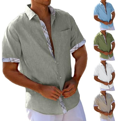 Leinenhemd Herren Kurzarm Baumwolle Hemd Hawaii Hemden Sommer Freizeithemden Oversized Kurzarmhemd Business Herrenhemden Tshirt Tops Leichte Fischerhemd 01 Grau 3XL