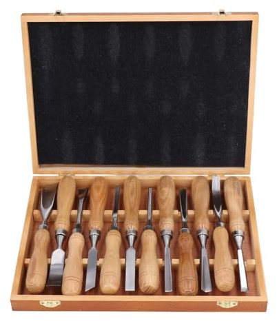 Ciseaux a Bois, Lot de 12 Ciseaux de Sculpture sur Bois avec une Lame CRV et une Poignée en Bois pour Débutants, Sculpteur, Charpentier, Amateur