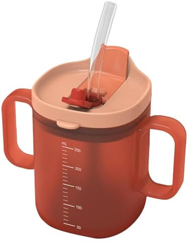 Yaoliucp 260ml Adult Sippy Cups for Elderly, Plastic Spill Proof Cups with 2 Handles Straw and Lid for Adults Hospital Disabled Handicapped Patients