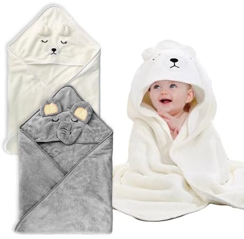 YJSDDNTY 2pcs Kapuzenhandtuch für Babys,80 X 80 cm Baby Handtuch Kapuze, Korallenvlies Baby Handtuch Kapuze für Neugeborene