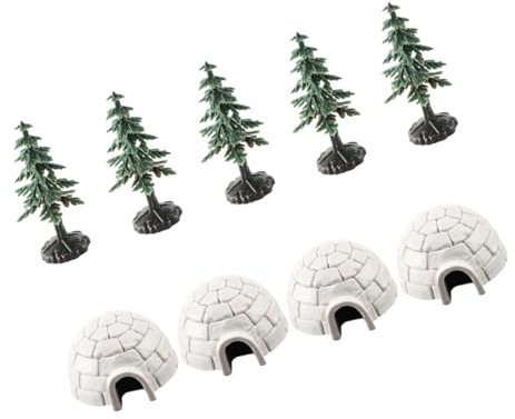 Kisangel Iglu-Figuren Winter-DIY-Modelle Aus Harz Miniatur Kognitiv Für Weihnachten Dekoration Szene Landschaft Baum Ornament Figur Arktisch Lebensecht Mikro Puppenhaus