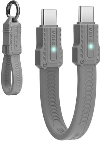 Seminer 240W USB-C a USBC Cable Plano Corto (13 cm), 80 Gbps compatible con Thunderbolt 5/4, Carga Rápida, Soporte OTG y Pantalla 8K para Todos los Dispositivos Type-C-Gris