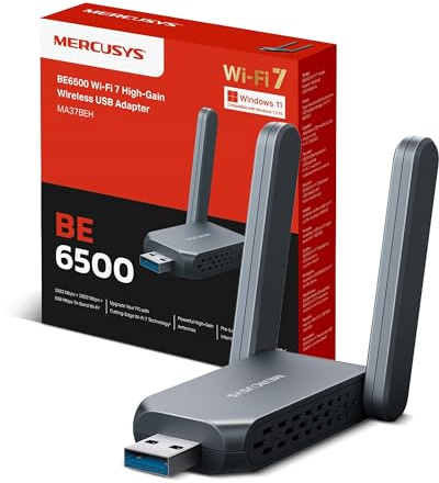 MERCUSYS MA37BEH BE6500 USB WiFi 7 Dongle For PC, Tri-Band WiFi Adapter | WiFi 7, High Gain Antennas, Wide Coverage, USB 3.0, WPA3 Encryption Security, MU-MIMO, Plug and Play, Windows 10/11