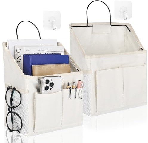 bssmmai 2 Stück Hängende Aufbewahrung Organisatoren, Hängetasche Tür Organizer mit Taschen, Wasserfeste Hängeorganizer, Faltbarer Leinenstoff Korb für Wohnmobil, Kinderzimmer, Küche, Bad, Büro (Beige)