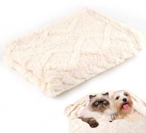 Neerow Dog Blanket Washable, 70 x 100 cm Fleece Cat Blanket, Beige | Soft Fluffy Puppy Pet Blankets for Medium Small Indoor Dogs Cats Sofa Bed
