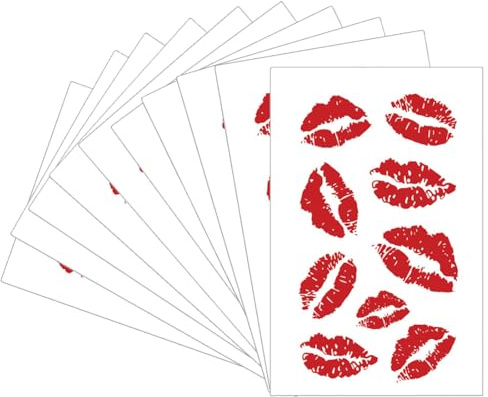 Teegxddy 10 Fogli Tattoo temporanei, Adesivi per tatuaggi impermeabili, Adesivi per tatuaggi con labbra rosse