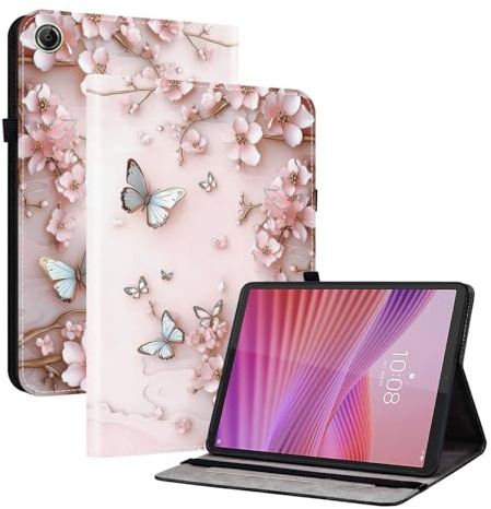 Cxzaqwer Case for Lenovo Tab 10.1 Inch Tablet 2025(TB-311FU/TB-311XU), Flip Wallet Shockproof Card Holder Kickstand Stand Cover with Pen Holder Butterfly