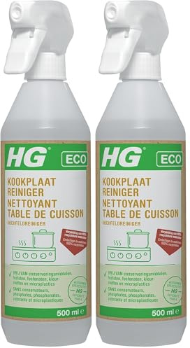 HG ECO Nettoyant Plaques de Cuisson, Spray Nettoyant Non Toxique pour Induction et Vitrocéramique, Dégraissant Cuisine, Produit Ménager Écologique HG Entretien Maison, Recyclable - 500 ml (Lot de 2)