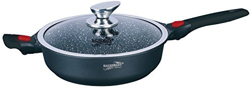 HAUSSMANN héritage - 28cm sauteuse revêtement marbrs avec couvercle en verre /poignée amovible - HM-2428M
