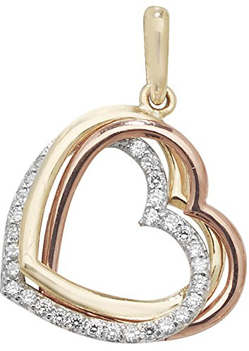 Wunderschöner 9 Karat (375) Tricolor Gold Herz Damen - Anhänger mit Zirkonia - 20mm*15mm WJS10775