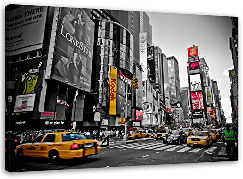 Feeby. Wandbild - 1 Teilig - 40x60 cm, Leinwand Bild Leinwandbilder Bilder Wandbilder Kunstdruck, NEW YORK, GEBÄUDE, HOCHHÄUSER, ARCHITEKTUR, AUTOS, SCHWARZ