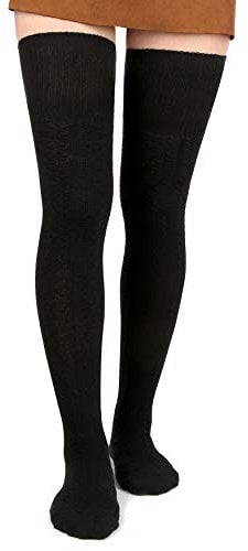 Moon Wood Overknees Strümpfe Damen Extra Lange Thigh High Socks Soft Warme Überkniestrümpfe Damen Baumwolle Strick Oberschenkelsocken Schwarz