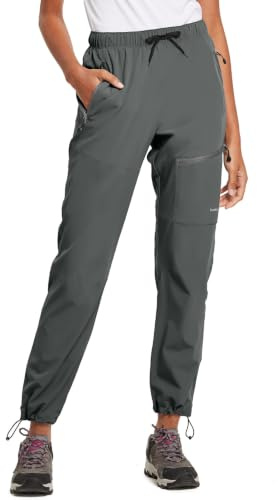 baleaf Damen Outdoorhose Wanderhose Wasserdicht Schnelltrocknend Leicht Trekkinghose Capris UV Schutz UPF 50 Funktionshose mit Reißverschlusstasche Regular Version Grau XL
