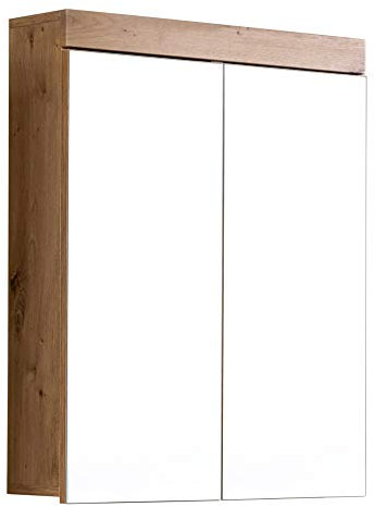 trendteam smart living - Amanda - Spiegelschrank - Weiß Hochglanz/Eiche - moderner Badspiegel mit 3 Fächern - (BxHxT) 60 x 77 x 17 cm - 2 Einlegeböden - Kratzfest
