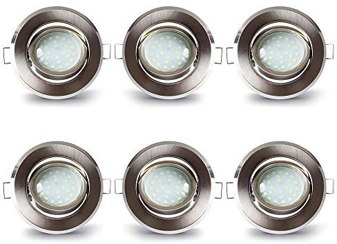 LAMPAOUS Led Einbaustrahler 6er-Set Aluminium Einbauleuchten mit 5 Watt 400lm Led Keramik Modul Einbauspots Deckenspots Deckenleuchten Neutralweiss 230V 30mm Einbautiefe 30 Grad Schwenkbar Flach Rund