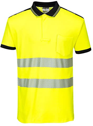 Portwest T180 PW3 Hi-Vis Cotton Comfort Polo Shirt Short Sleeve Side Vents | Yellow/Black, X Small, EN ISO 20471 Class 2, RIS 3279-TOM, UPF 40+, Classic Fit, Moisture Wicking Fabric, Chest Pocket, Rail