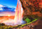 wandmotiv24 Fototapete Sonnenuntergang mit Wasserfall, XL 350 x 245 cm - 7 Teile, Wanddeko, Wandbild, Wandtapete, Himmel, Wolken, Felsen M5767