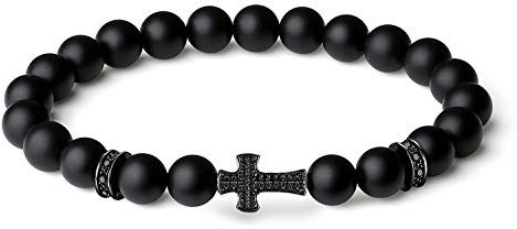 COAI Kreuz Glücksarmband aus Mattem Onyx mit CZ Pave Kreuz Charm für Damen Herren Größe M