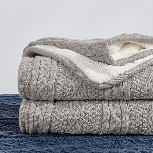 Longhui bedding - Large Cable Knit Fleece Throw Blanket 60 x 80 Grey