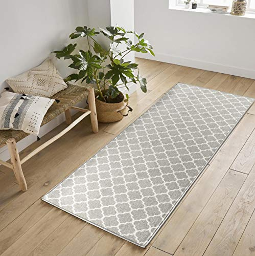 Havana Washable Non-Slip Indoor Runner Mat, Trellis, Grey, 67x220cm