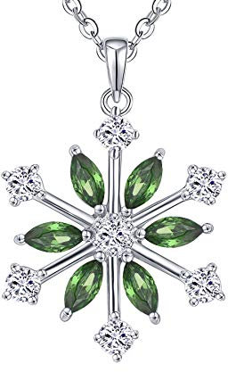 JO WISDOM Halskette Schneeflocken Silber 925 Damen,Anhänger Kette mit 3A Zirconia Mai Geburtsstein Smaragd Farbe Swarovski Kristall,Weihnachtsschmuck für Frauen