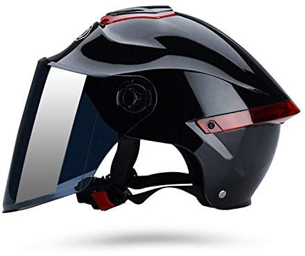Galatée Halbhelm Für Erwachsene Mit Visier, 709abs-Schale Kombiniert Mit Eps-Pufferschicht, Belüftetem Und Herausnehmbarem Innenfutter Für Besseren Schutz Beim Fahren(Schwarz, Braune Linse