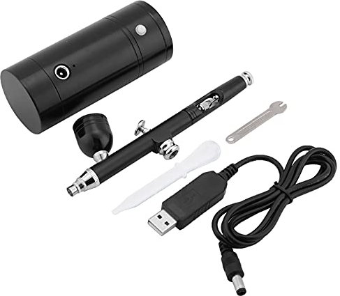 Omabeta 0.3mm Black Portable Mini Air Compressor Spray Gun Airbrush System Kit Set 7CC Capacity Set USB Powered 8.4V
