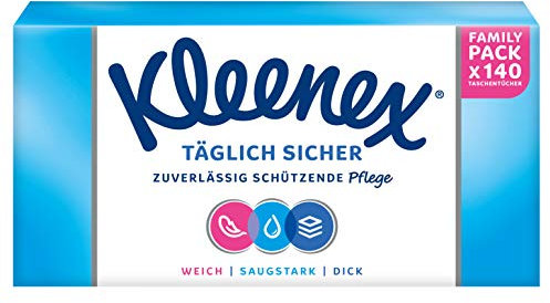Kleenex Täglich Sicher Taschentücher-Box, 3-lagig, Für den täglichen Gebrauch, 1 Packung à 140 Tücher