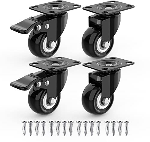 Möbelrollen schwarz 50mm, Rollen für Möbel 4er set, Möbelrollen mit bremse, Lenkrollen schwarz, Schwerlastrollen Gummirollen (2 mit Bremsen + 2 ohne Bremsen)
