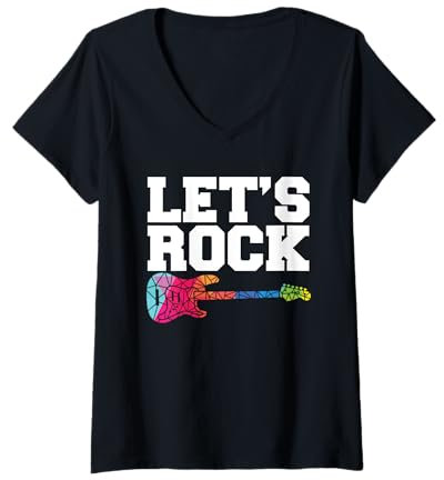 Damen Lets Rock I Rock n Roll Gitarre Retro Musiker I Gitarre T-Shirt mit V-Ausschnitt